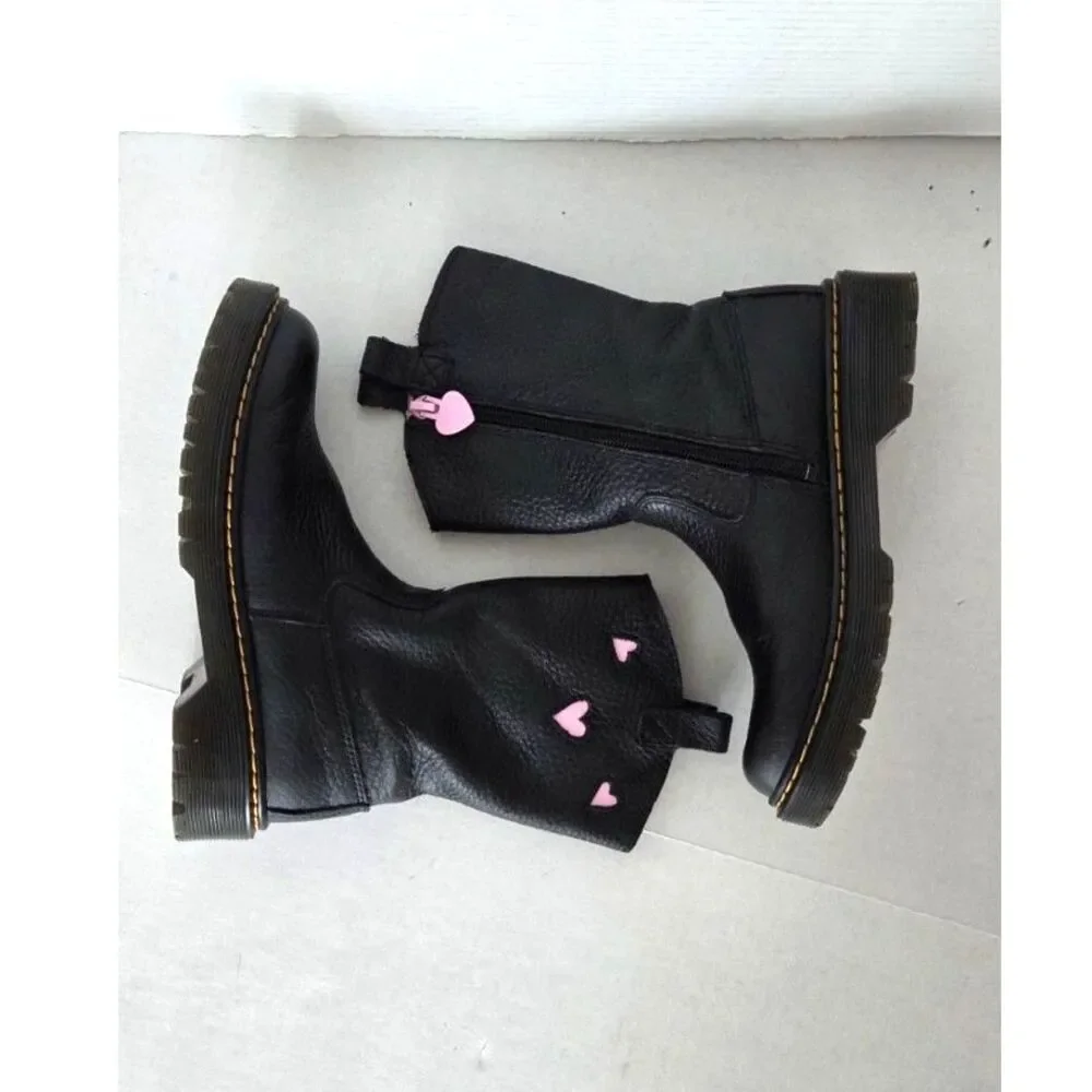 Dr. Martens Bex Heart Girls Boots Size 2 Black Pink Zip
